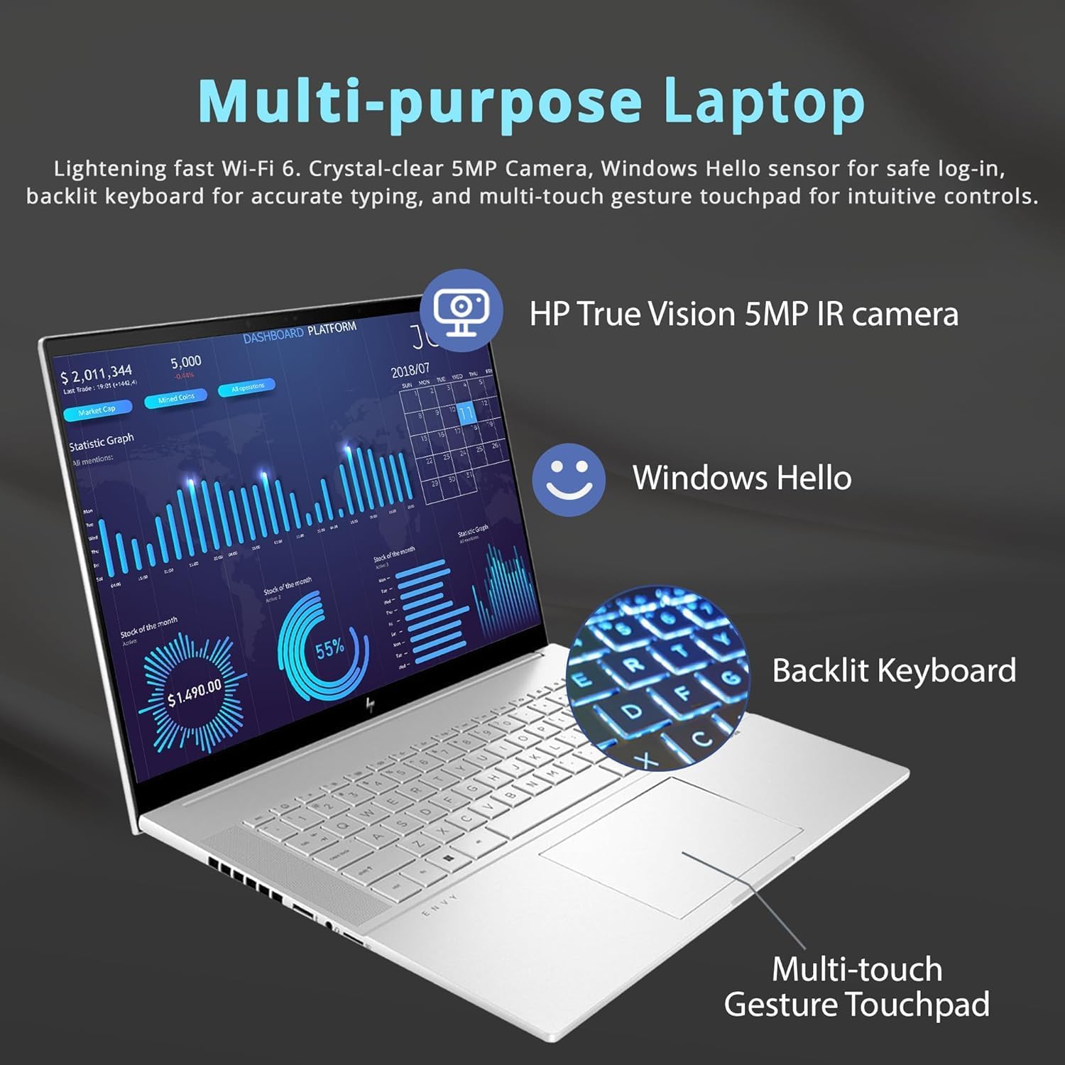 HP OmniBook 7 Touchscreen Laptop -Intel Core 9 270H Beat i7-13650HX -16' 2K OLED 120Hz -64GB RAM -2TB SSD -Windows 11 Pro-Backlit Keyboard-Video Editing Business Computadora Portátil PC Copilot