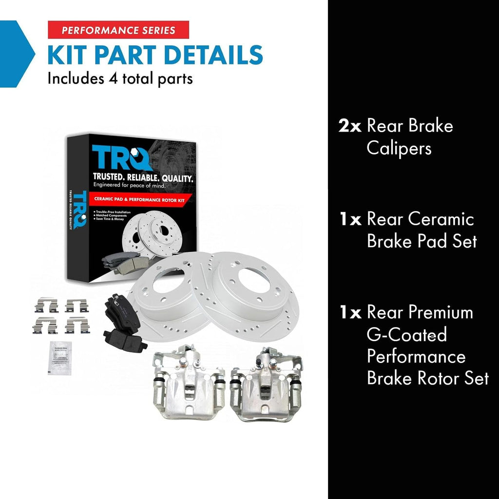 TRQ Rear Ceramic Brake Pad, Performance Rotor & Caliper Kit Compatible with Kia Hyundai