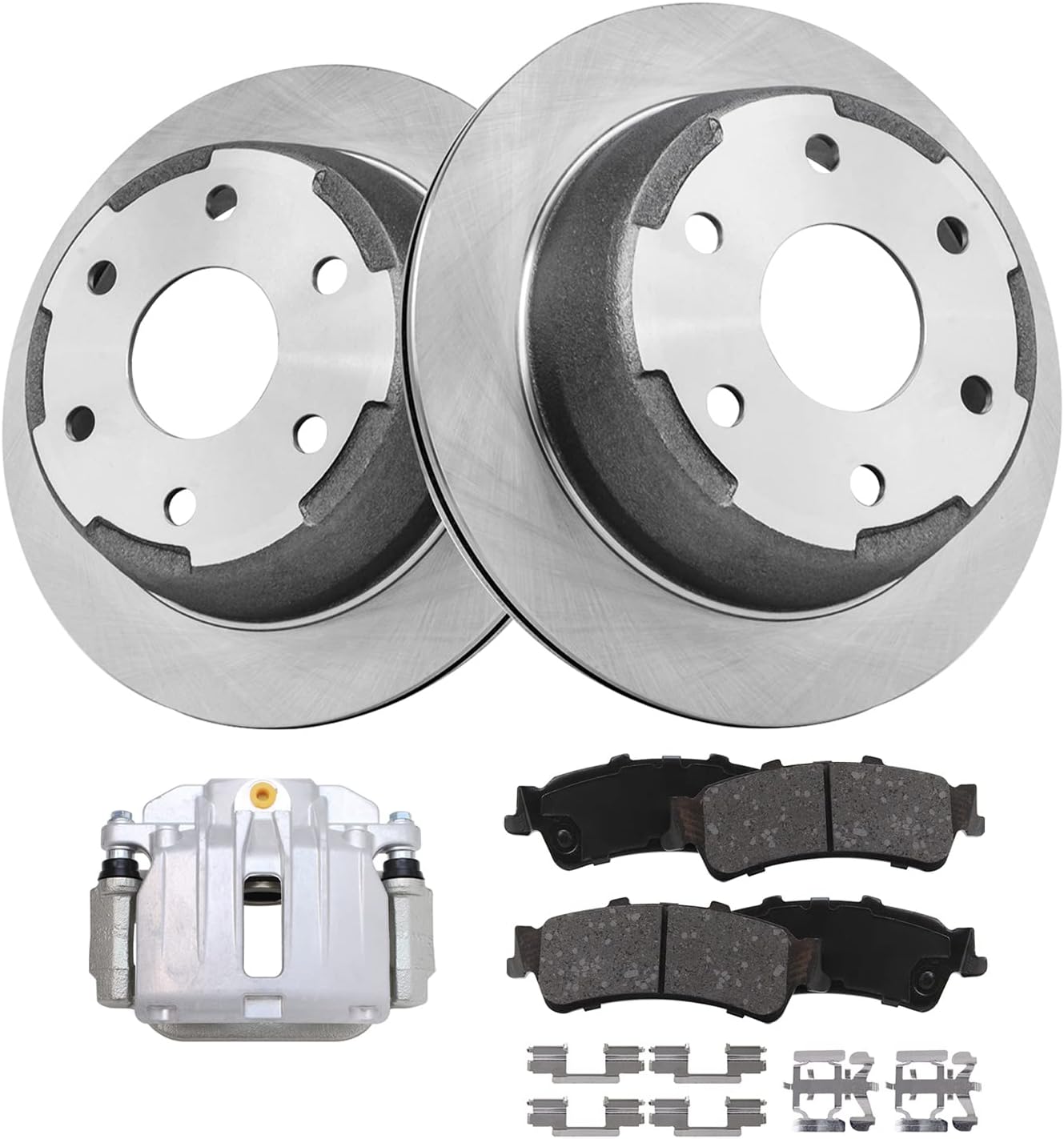 Detroit Axle - 325mm Rear Disc Rotors Brake Pads + Left Brake Caliper Replacement for Sierra Silverado 1500 Astro Tahoe Safari Yukon - 5pc Set
