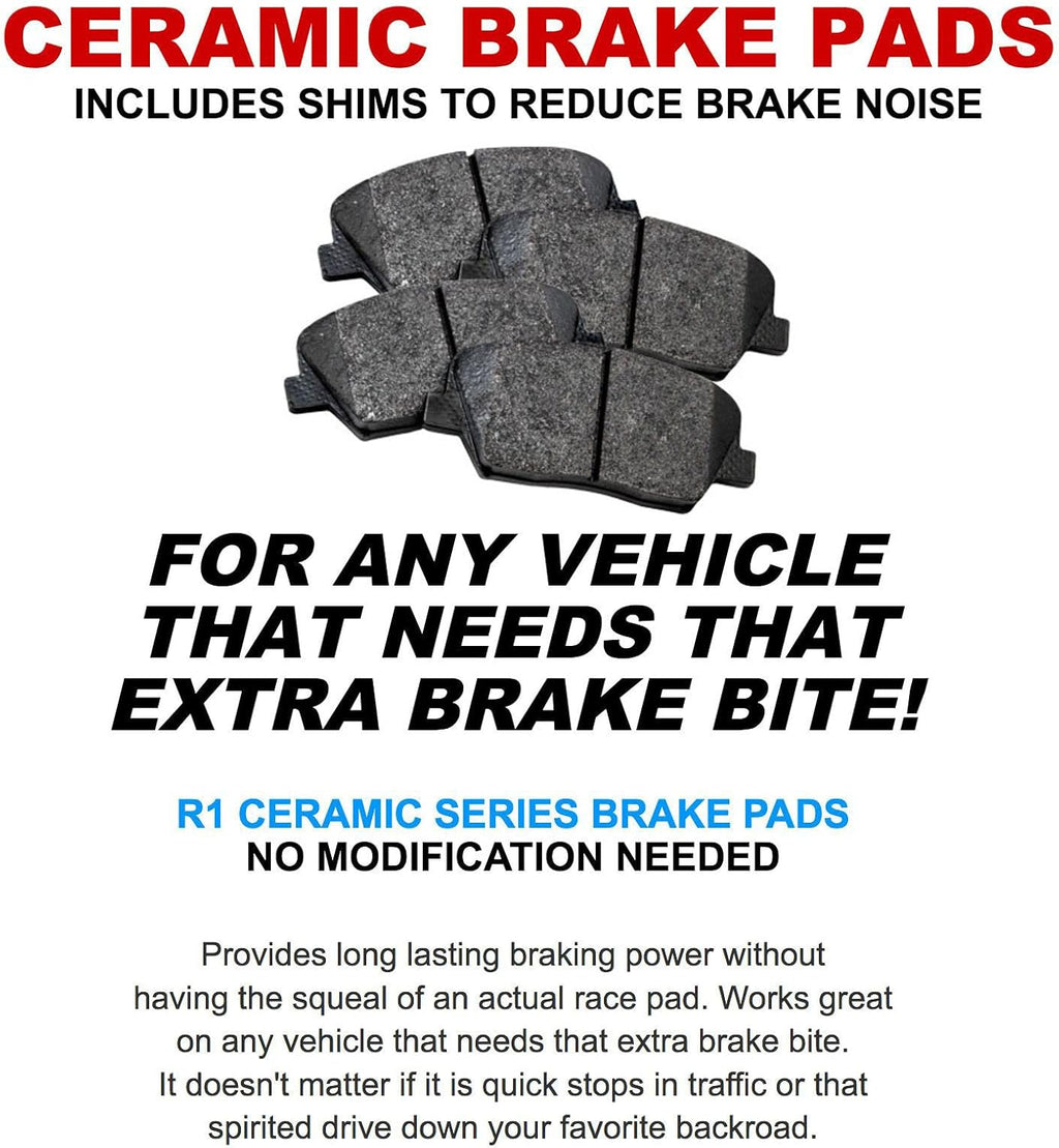 R1 Concepts Front and Rear Brake Kit Fits 2012-2020 Ford F-150| Ceramic Pads, Drilled Slotted Rotors| Hardware| 13.8' Front & 13.7' Rear