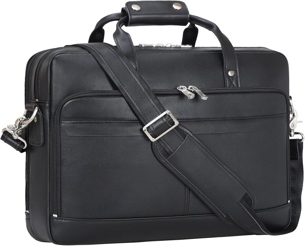 Masa Kawa Leather Briefcase for Men 17/15.6' Laptop Crossbody Shoulder Messenger Bag Business Travel Work Attache Case