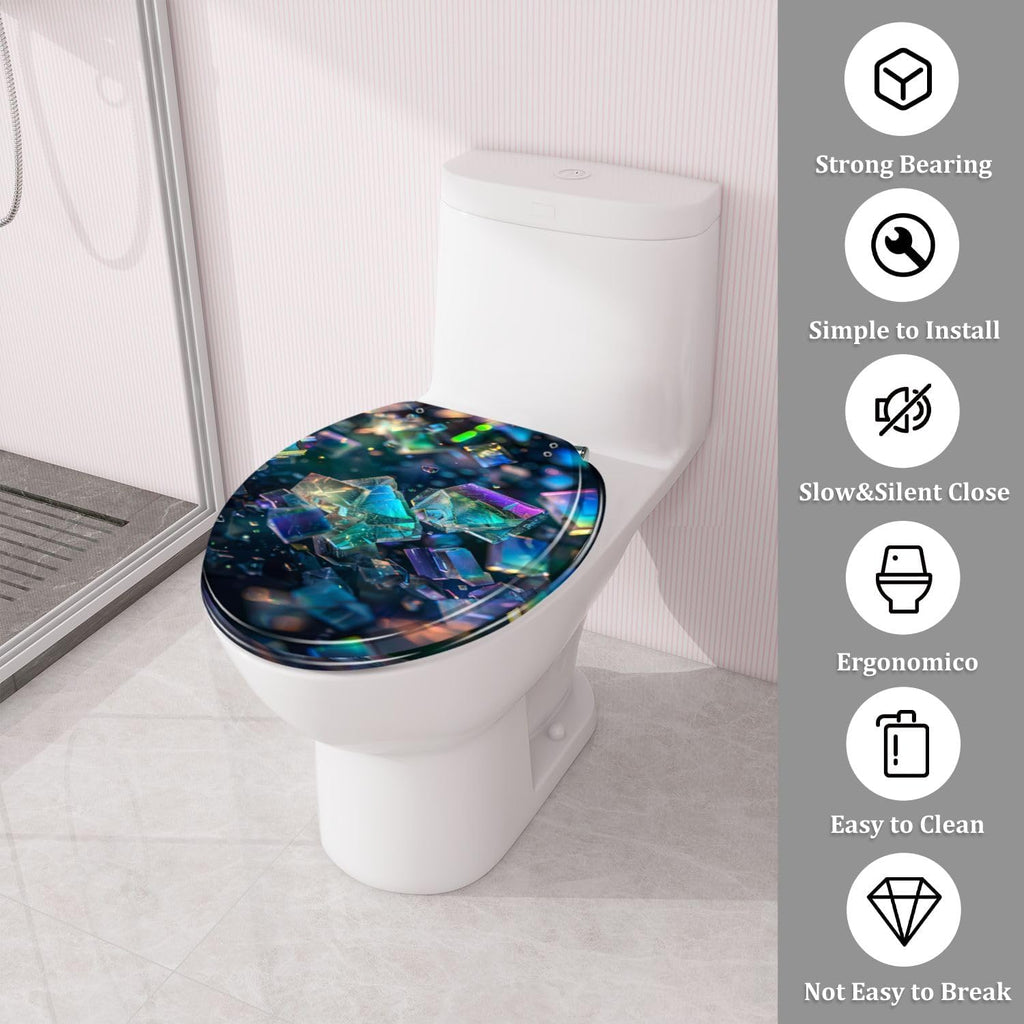 Round Toilet Seat Crystals Soft Light Otherworldly Nature Poster Resin Toilet Seat Quietly Close Quick Release Hinges Decorative Toilet Seat with Cover Easy to Install