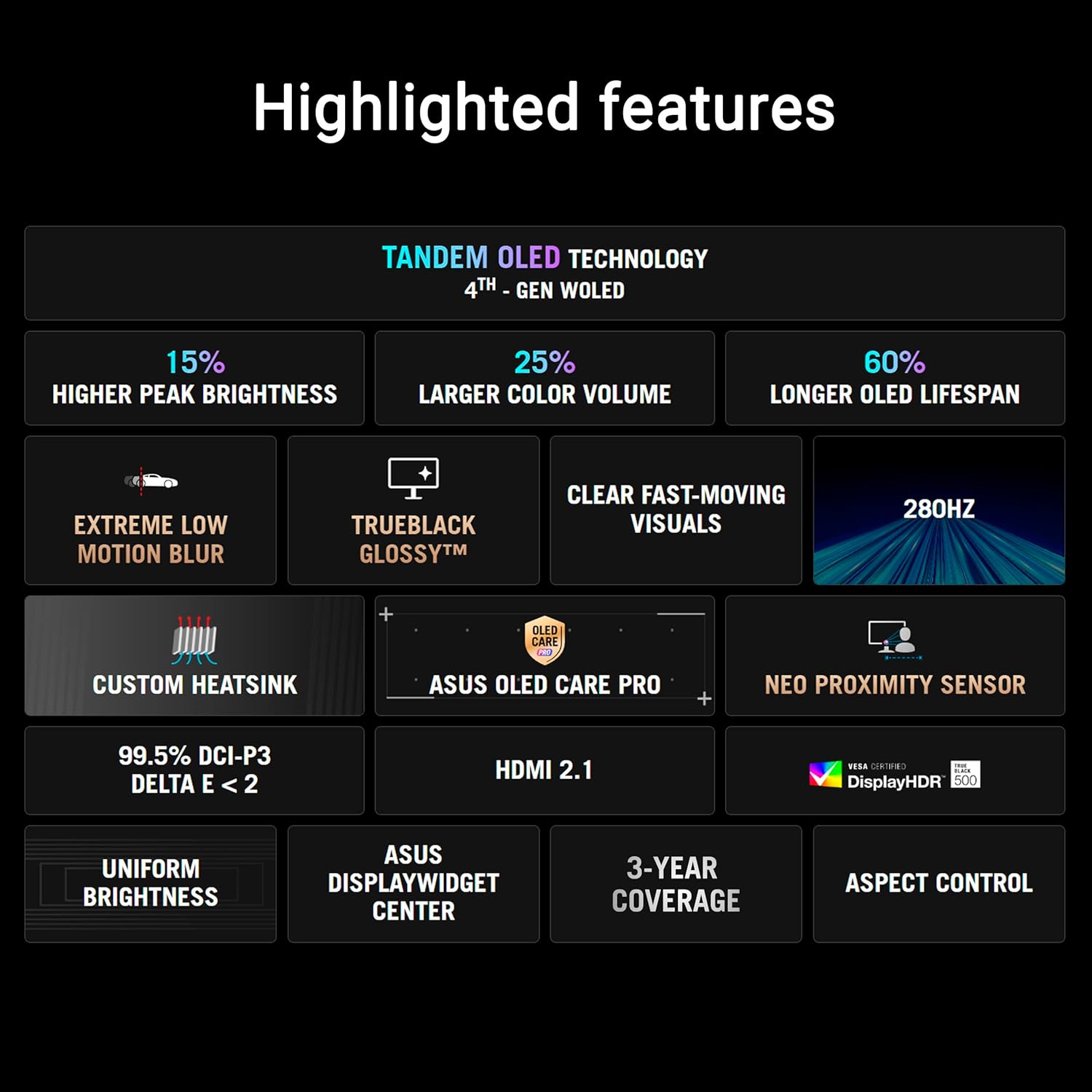 ASUS Rog Strix 27' 1440P Gaming Monitor (XG27AQWMG), QHD, TrueBlack Glossy Tandem OLED, 280Hz, 0.03ms, Neo Proximity Sensor, DisplayHDR True Black 500, 99% DCI-P3, DisplayWidget, 3yr Warranty