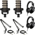 Rode PodMic Dynamic Podcasting Microphones Bundle with StreamEye BOOMARM1 Microphone Boom Arms, Rode NTH-100 Professional Closed-Back Over Ear Headphones, XLR Cables, and StreamEye Polishing Cloth