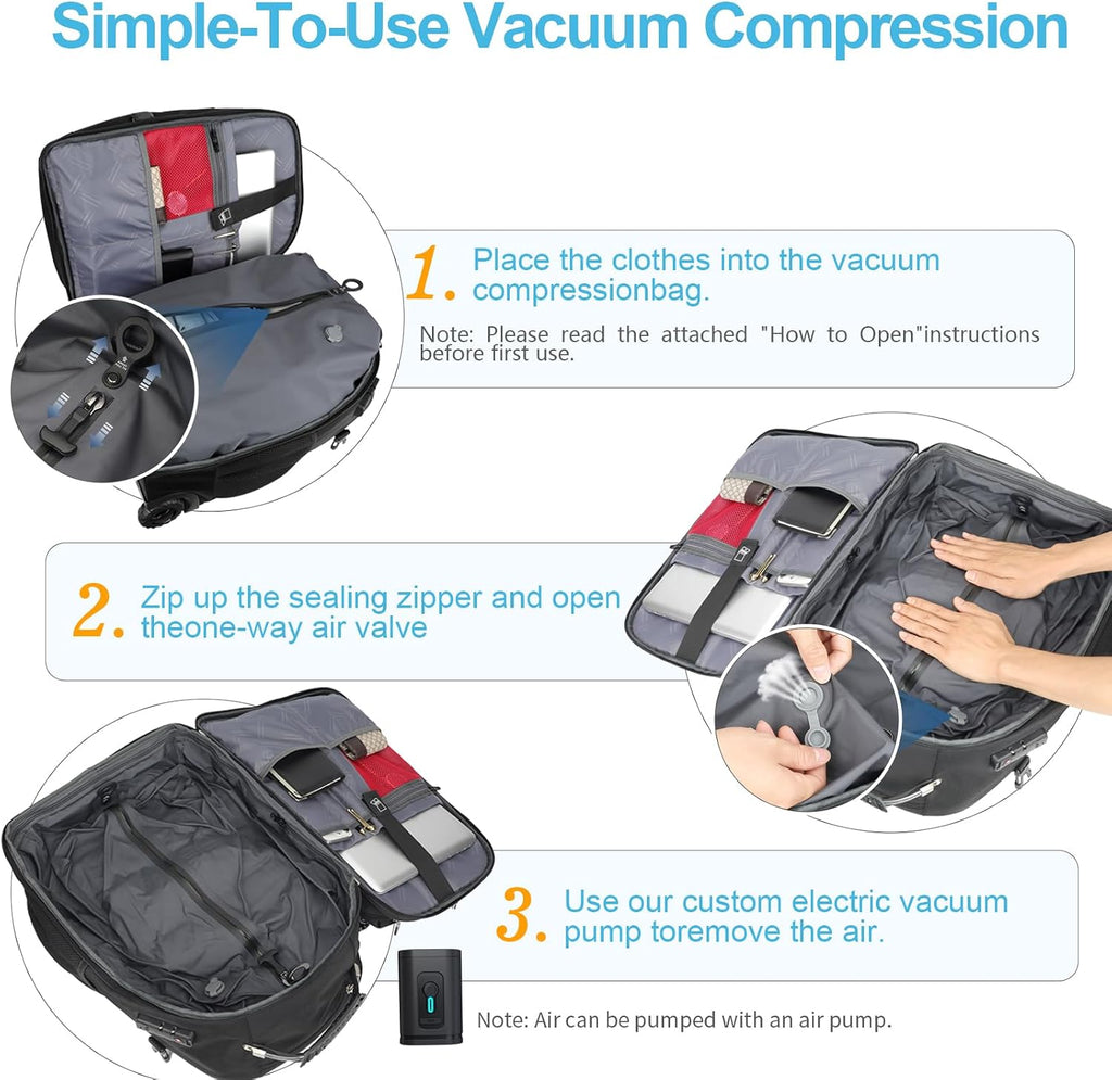 Vacuum Rolling Backpack,50L Roller Travel Laptop Backpack with Anti-Theft,rolling backpack for travel,Water-Resistant Carry-On Luggage,Business and Commuting (A)