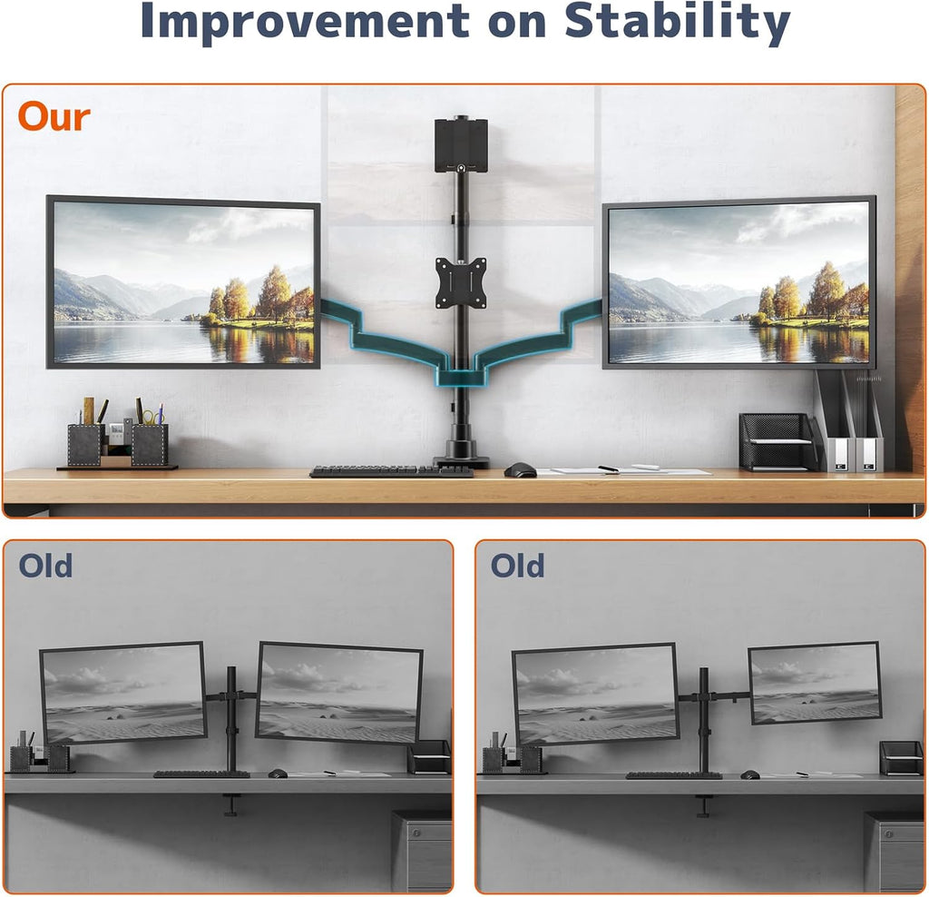PUTORSEN Quad Monitor Mount for up to 49'' Ultrawide on Top Bracket and 27'' Screens on Lower Brackets, Holds up to 44lbs, Quad Monitor Stand with Gas Spring, C-Clamp & Grommet Base