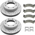 Front Brake Kit, Drilled and Slotted Brake Rotor with Ceramic Pads for Chevy Avalanche Express Silverado Suburban Savana 1500 2500 3500 Hd, Gmc Sierra Yukon Xl 1500 2500 3500 Hd, Hummer H2