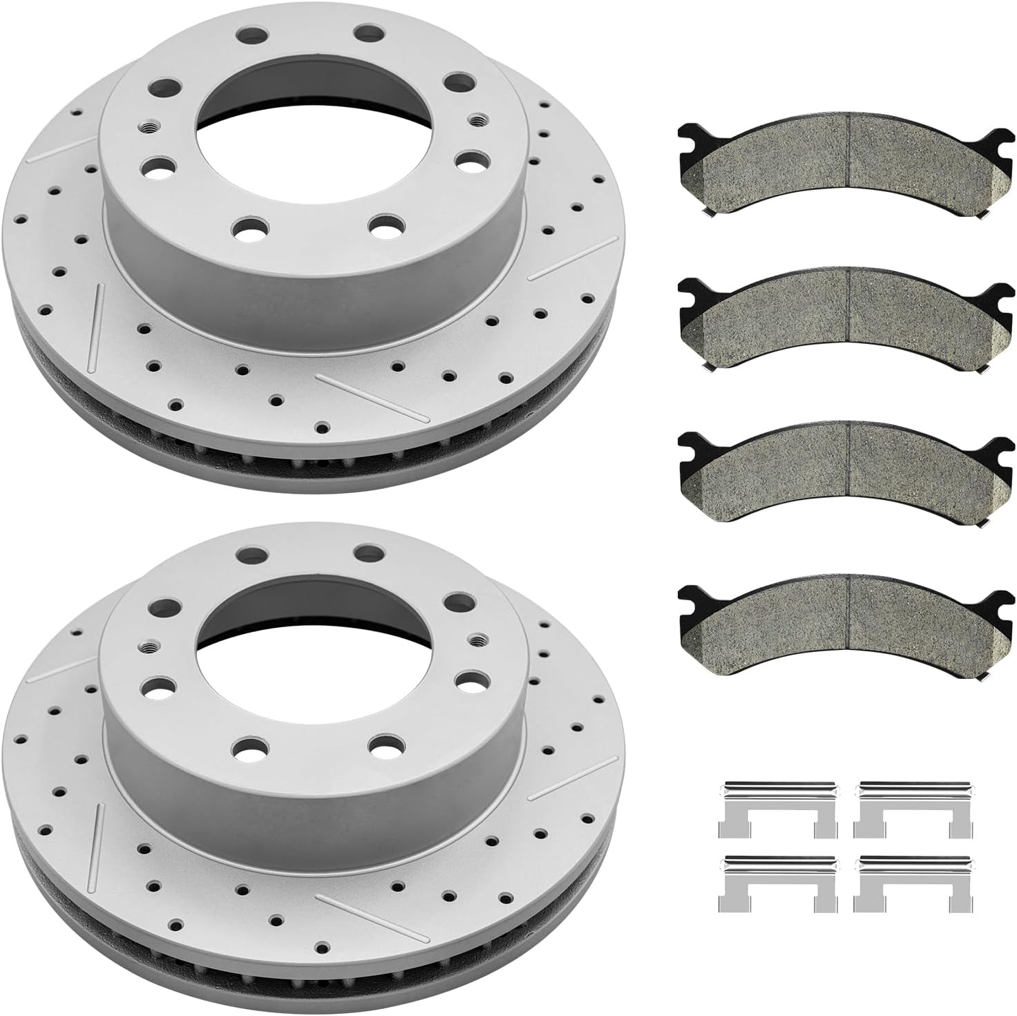 Front Brake Kit, Drilled and Slotted Brake Rotor with Ceramic Pads for Chevy Avalanche Express Silverado Suburban Savana 1500 2500 3500 Hd, Gmc Sierra Yukon Xl 1500 2500 3500 Hd, Hummer H2