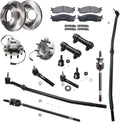 Detroit Axle - 4WD 18pc Front Brake Kit for 2006-2008 Dodge Ram 2500 3500, Brake Rotors Brakes Pads Wheel Bearing Hubs U-Joint Axles Tie Rods Ball Joints Adjusting Sleeves 2007 Replacement
