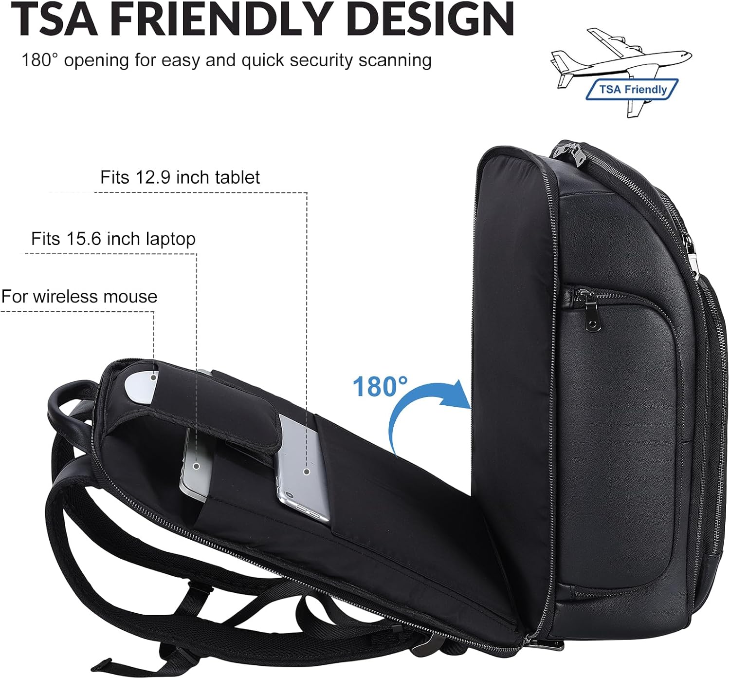 TIDING Men's Leather Laptop Backpack Fits 15.6 Inch Computer, TSA Approved & Water Resistant Work Daypack Business Travel Rucksack, Black