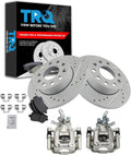 TRQ Performance Rear Brake Pad and Rotor Set Ceramic Solid Rotors Calipers Compatible with 2010 Audi A3 A3 Quattro