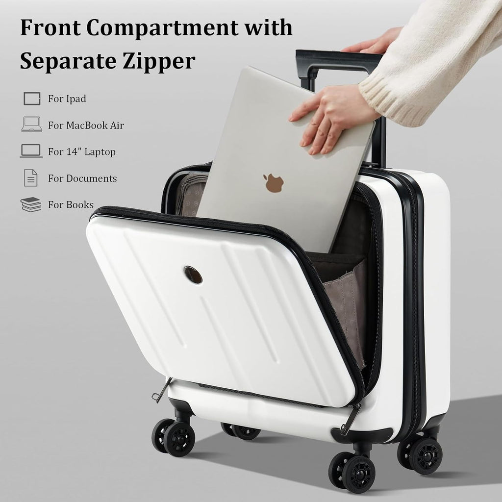 16 Inch Carry On Luggage with 2 Compartments for 14' & 15' Laptop, 16.14*8*17.12' Rolling Briefcase, Lightweight Hardshell ABS+PC Suitcase with Spinner Silent Wheels, for Business Trip, Milky White