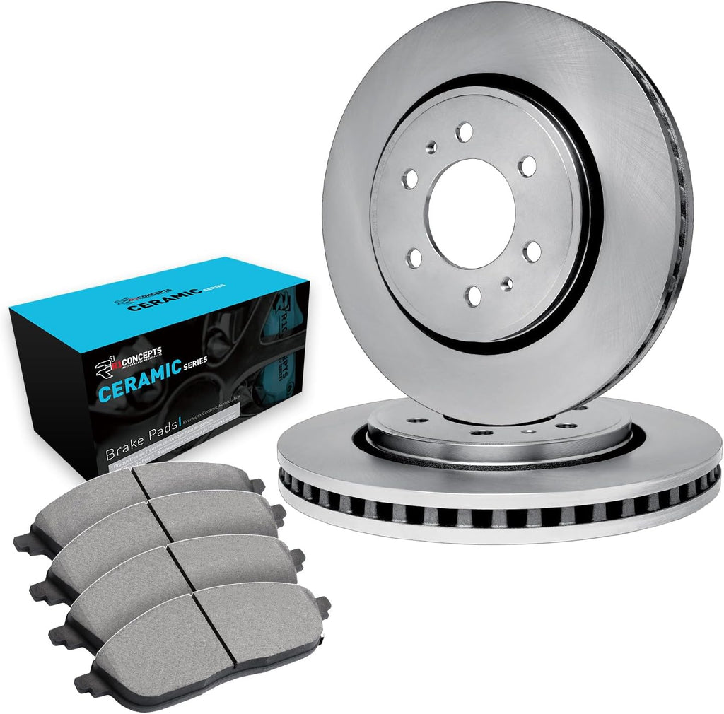 R1 Concepts Front Brake Kit Fits 1986-1987 Mazda B2000; 1987-1993 Mazda B2200, B2600| Ceramic Brake Pads and Blank Brake Rotors| 10.1' Front