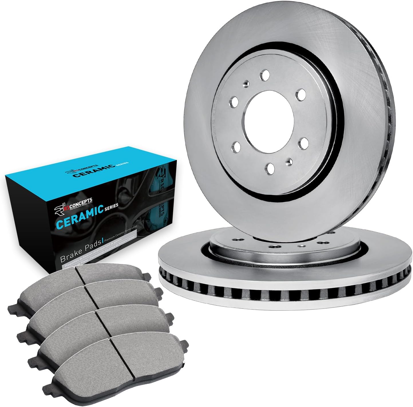 R1 Concepts Front Brake Kit Fits 1986-1987 Mazda B2000; 1987-1993 Mazda B2200, B2600| Ceramic Brake Pads and Blank Brake Rotors| 10.1' Front