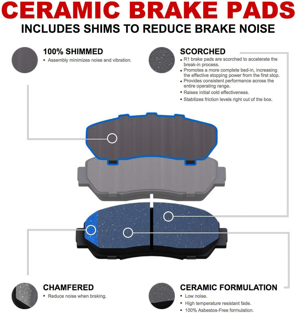 R1 Concepts Front and Rear Brake Kit Fits 2002-2004 Acura RL| Ceramic Pads, Blank Rotors| Hardware| 11.8' Front & 11.1' Rear