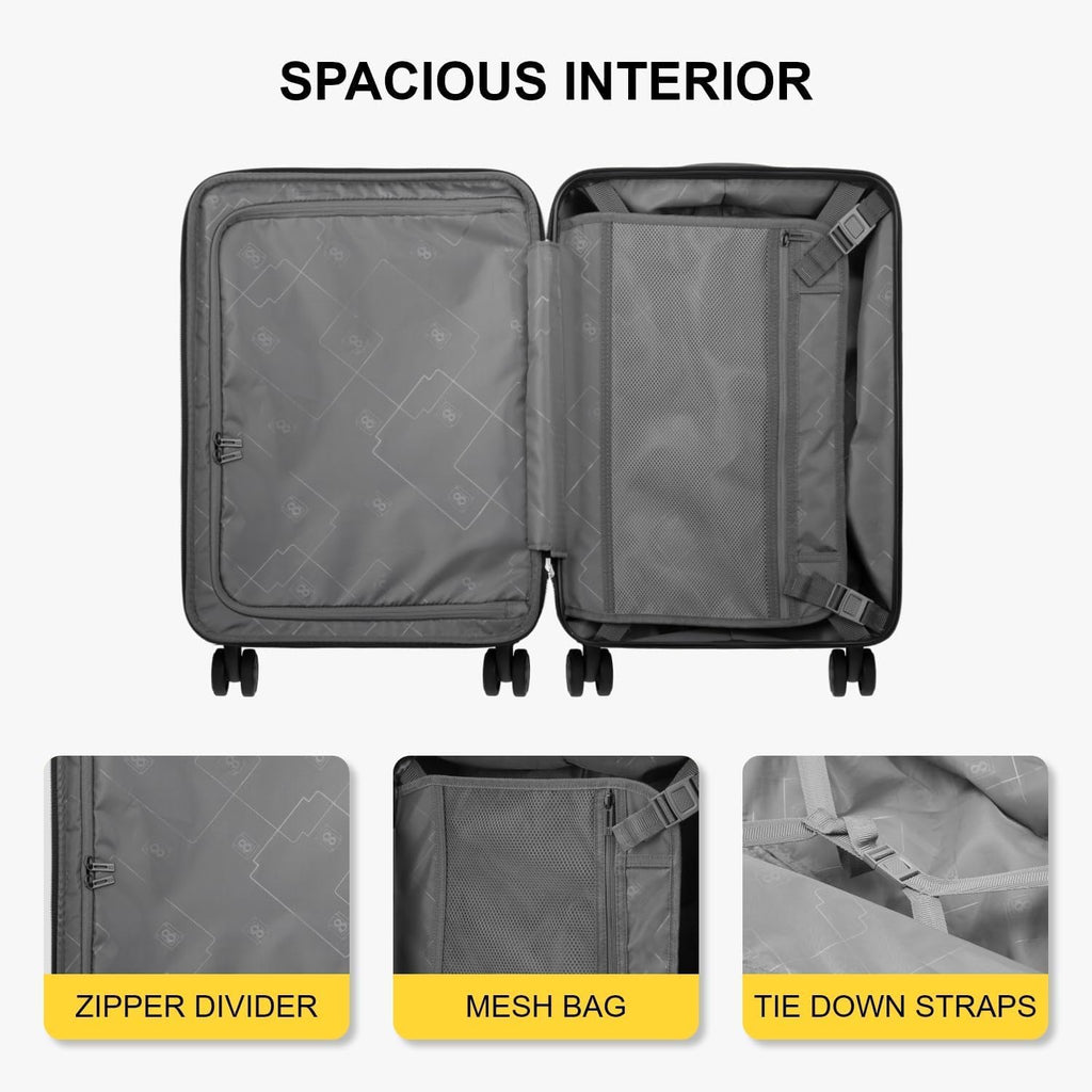 LEVEL8 Grace Carry on Luggage 22x14x9 Airline Approved, 20 Inch Hard Shell Suitcases with Spinner Wheels, Abs+Pc Hard Case Luggages with Tsa Lock, Travel bag for Women Men, Grey