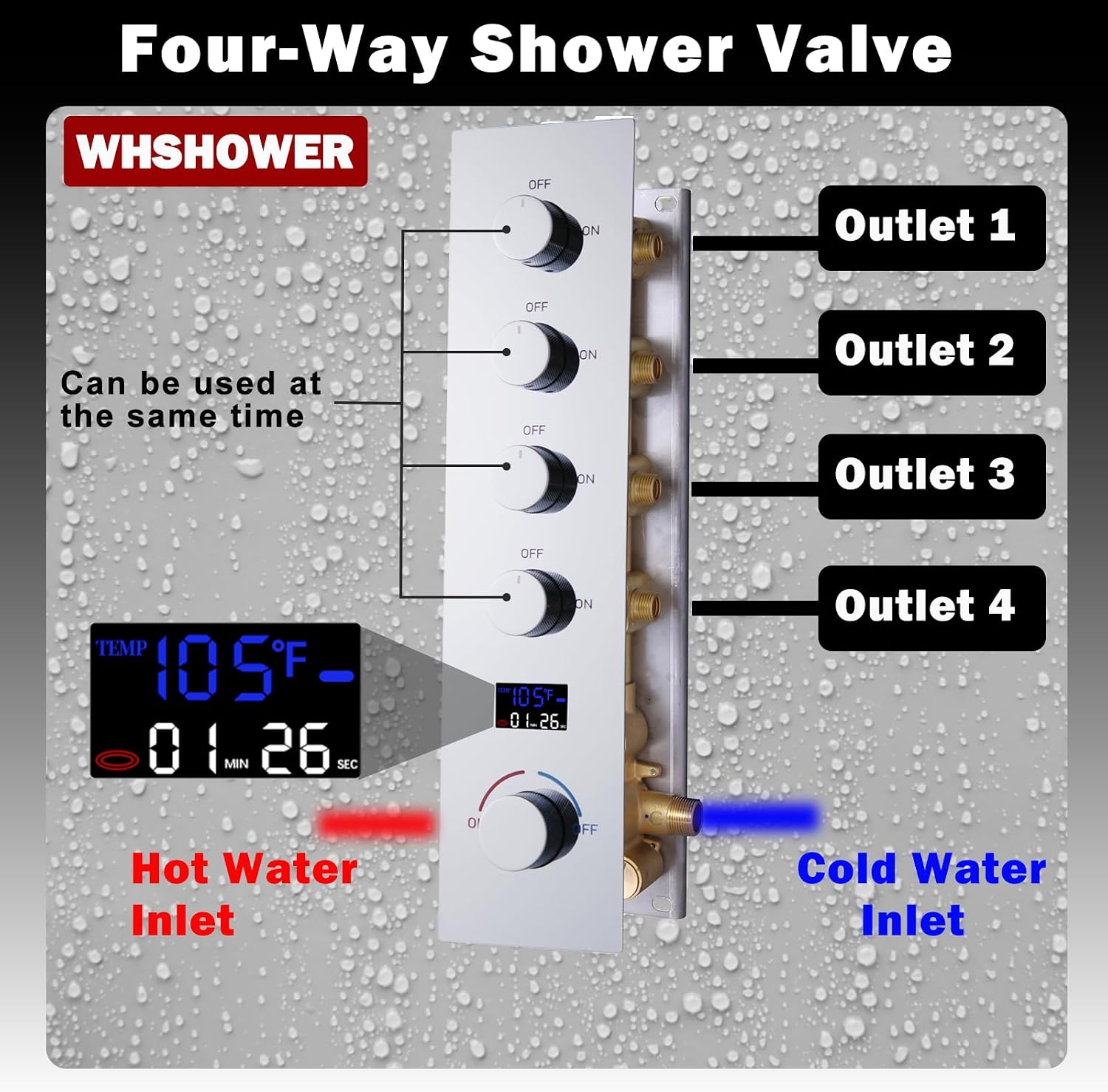 Ceiling Full Body Shower Set Chrome Digital Display Shower Faucet Set With Waterfall Tub Spout Dual Shower Heads Shower System with 12' & 8' Shower Heads and Handheld Sprayer