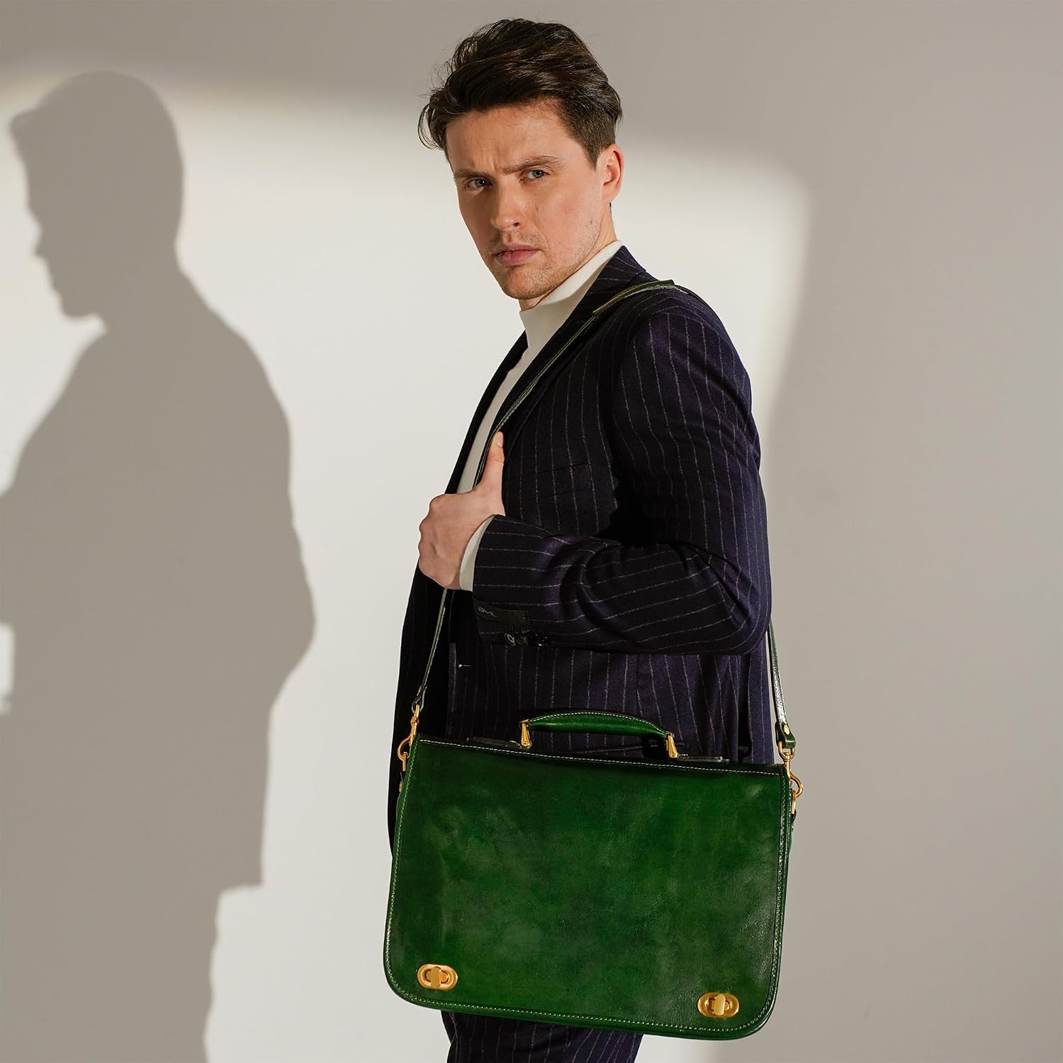 Time Resistance Leather Briefcase for Men - Italian Full Grain Leather Laptop Bag - Messenger Bag - Gift Box Included