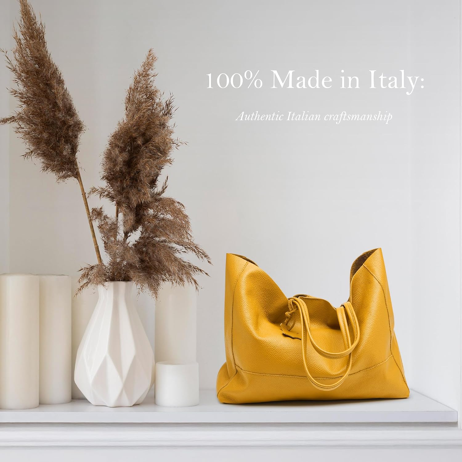 Italian Leather Tote Bag for Women - Large Shoulder Shopper, Fits 16' Laptop, Keychain Holder, Made in Italy