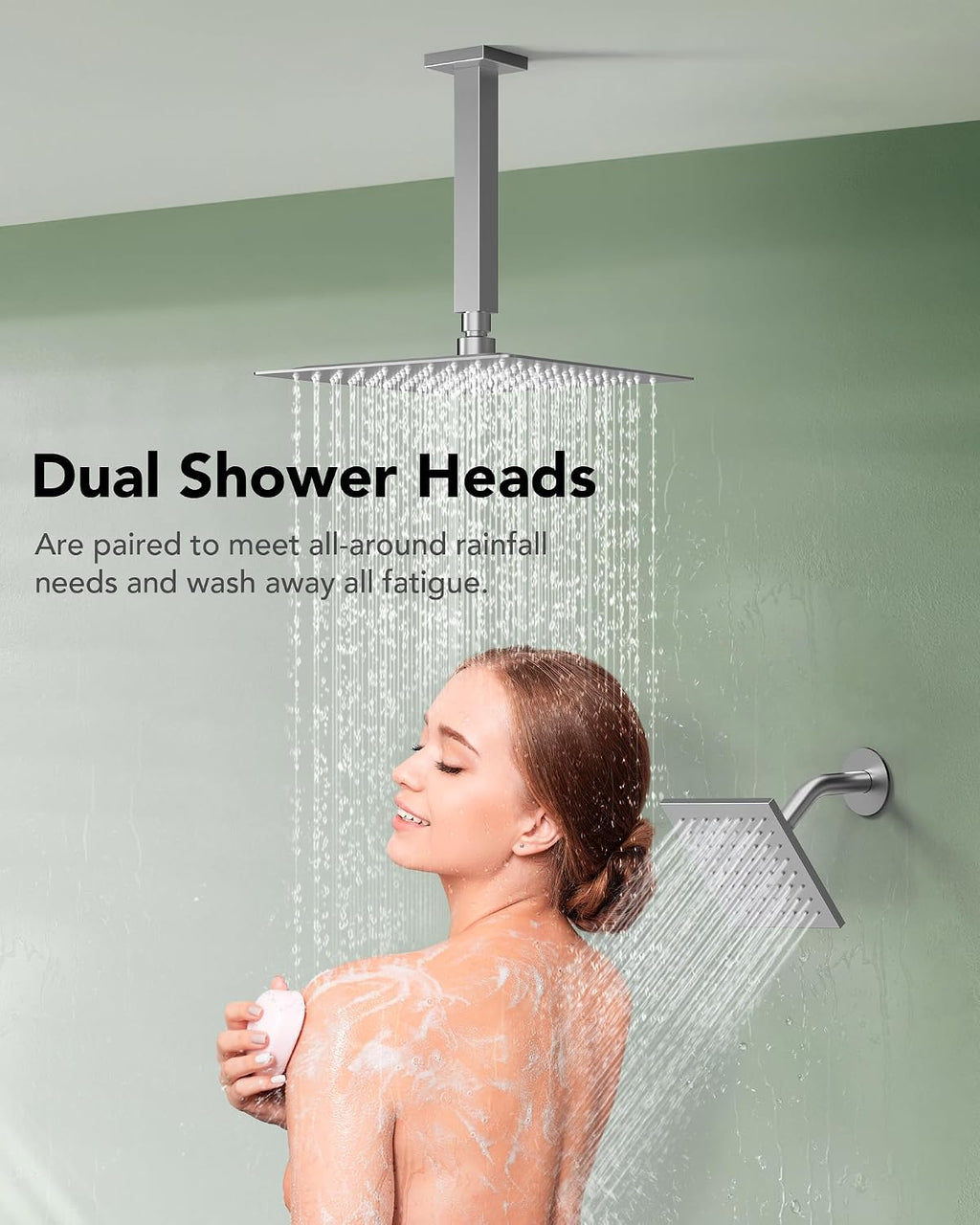 Dual Shower Heads Shower System: Aposhion Thermostatic Shower System - 16' & 6' Rainfall Shower Heads with Handheld Sprayer & 6 Body Massage Jets, Bathroom Shower Faucet Set with Valve, Brushed Nickel