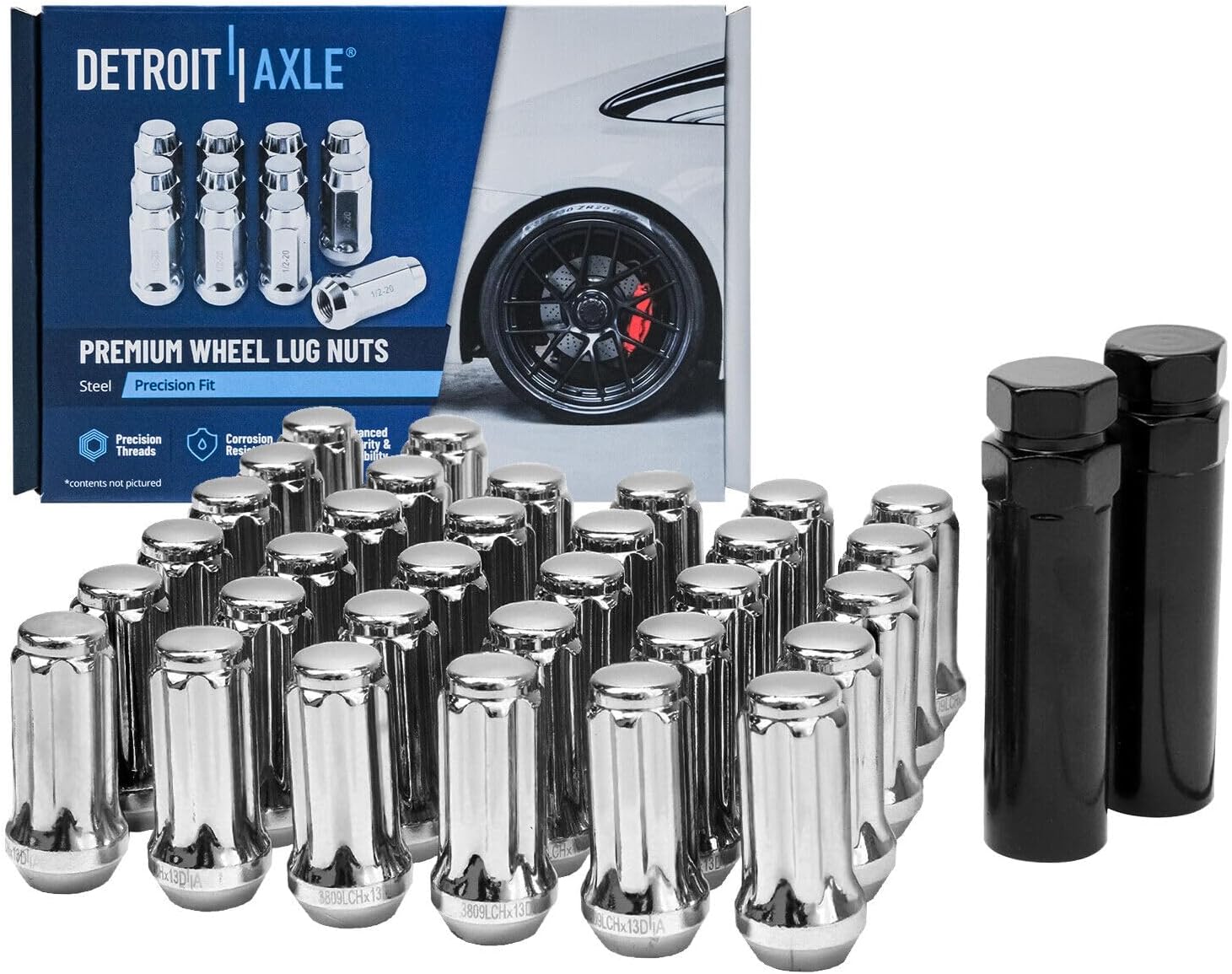 Detroit Axle - Front Brake Kit for Chevy GMC Silverado Sierra 1500 2500 3500 HD Avalanche Suburban Yukon XL 2500 Express Savana 2500 3500 Hummer H2 Cadillac DTS DeVille, Brake Rotors Pads Lug Nuts