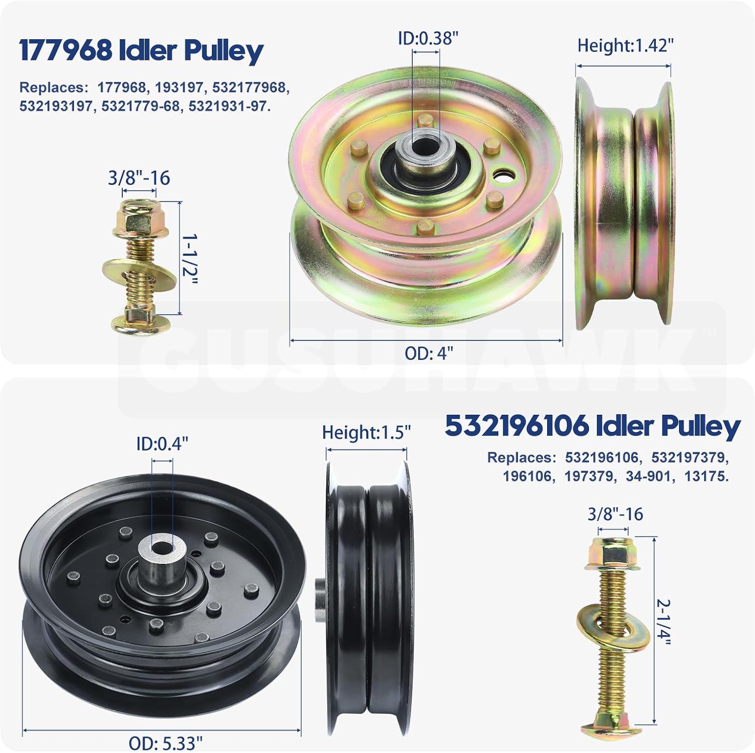 2 Pack 587819701 Spindle Assembly Kit with 197473 Spindle Pulley 196106 177968 Idler Pulley 532405380 Mower Blades 532174873 Deck Wheels 1/2x106 Belt for Husqvarna YTH22V46 Deck Rebuild Kit