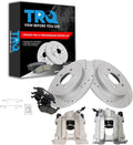 TRQ Performance Rear Ceramic Brake Pad and Rotor Set Includes Calipers Drilled Slotted Coated Compatible with 2005-2008 Ford Escape 2005-2008 Mercury Mariner 2005-2006 2008 Mazda Tribute
