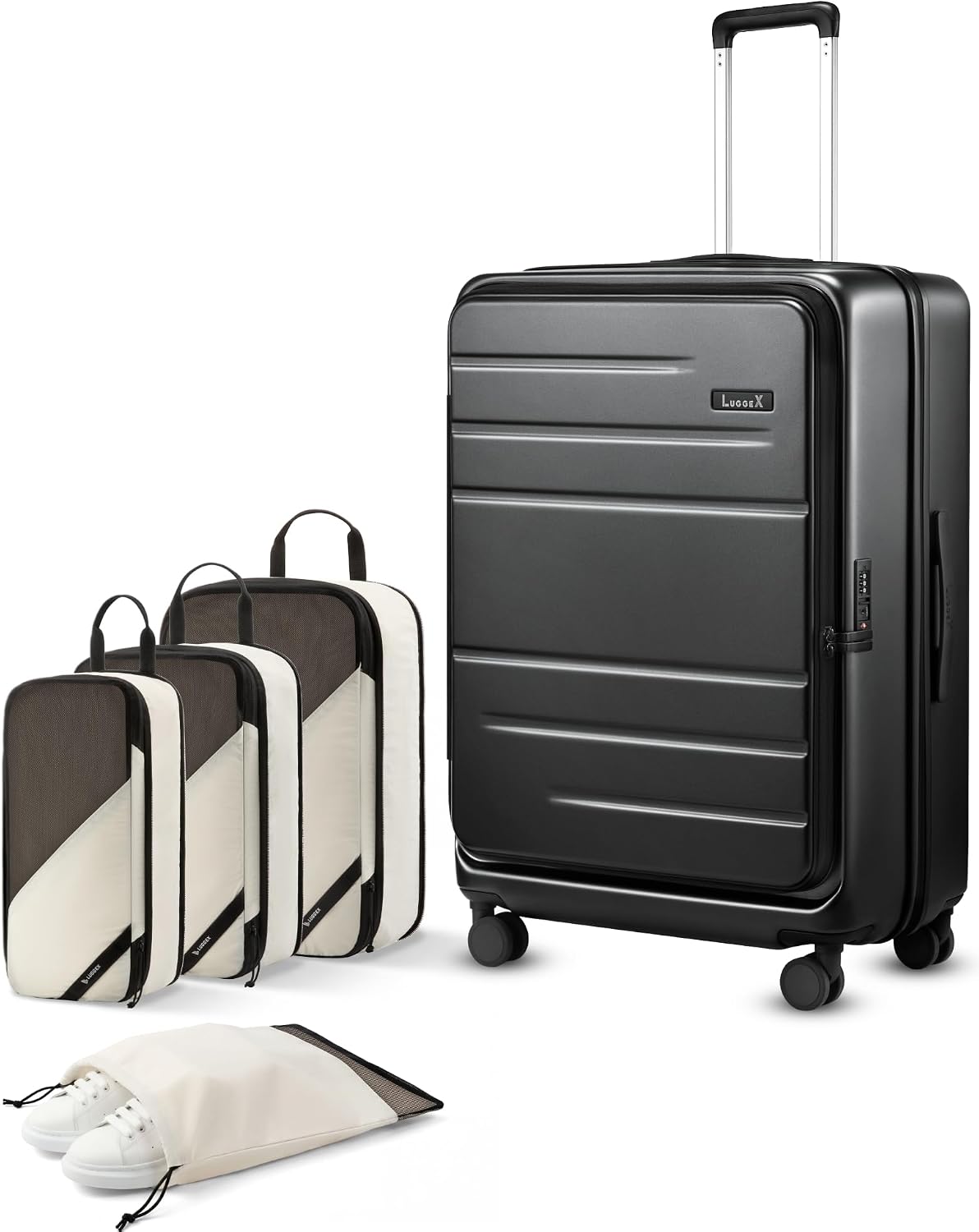 LUGGEX Checked Suitcase Top Opening, Travel Packing Cubes Bundle – Travel Essentials (FX-Lite, Bigger 28 Inch, 105L-115L)