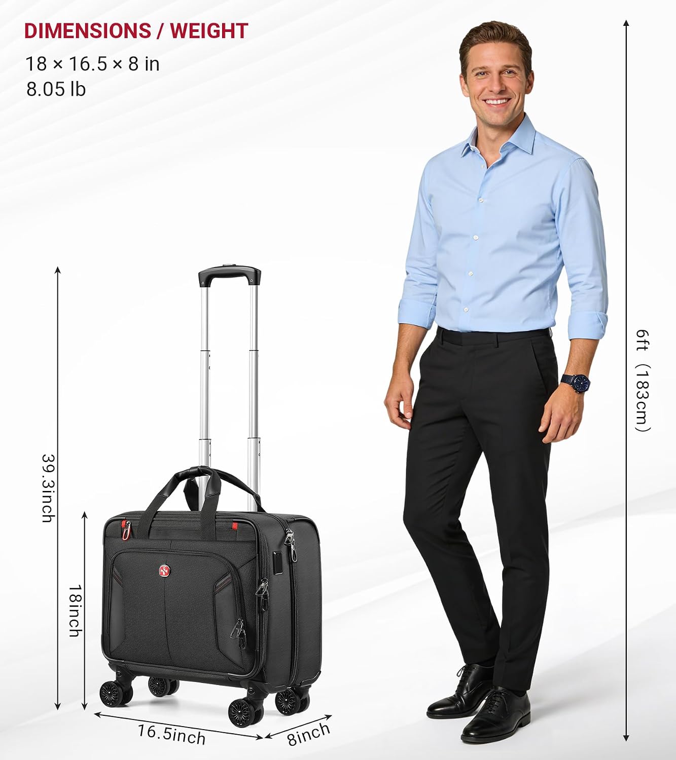 star cloud Rigid Frame Rolling Laptop Bag on Wheels, Rolling Briefcase with USB & Type-C Charging Port,Water Resistant Rolling Computer Bag for 17.3 Inch Laptop, Work Travel and Business