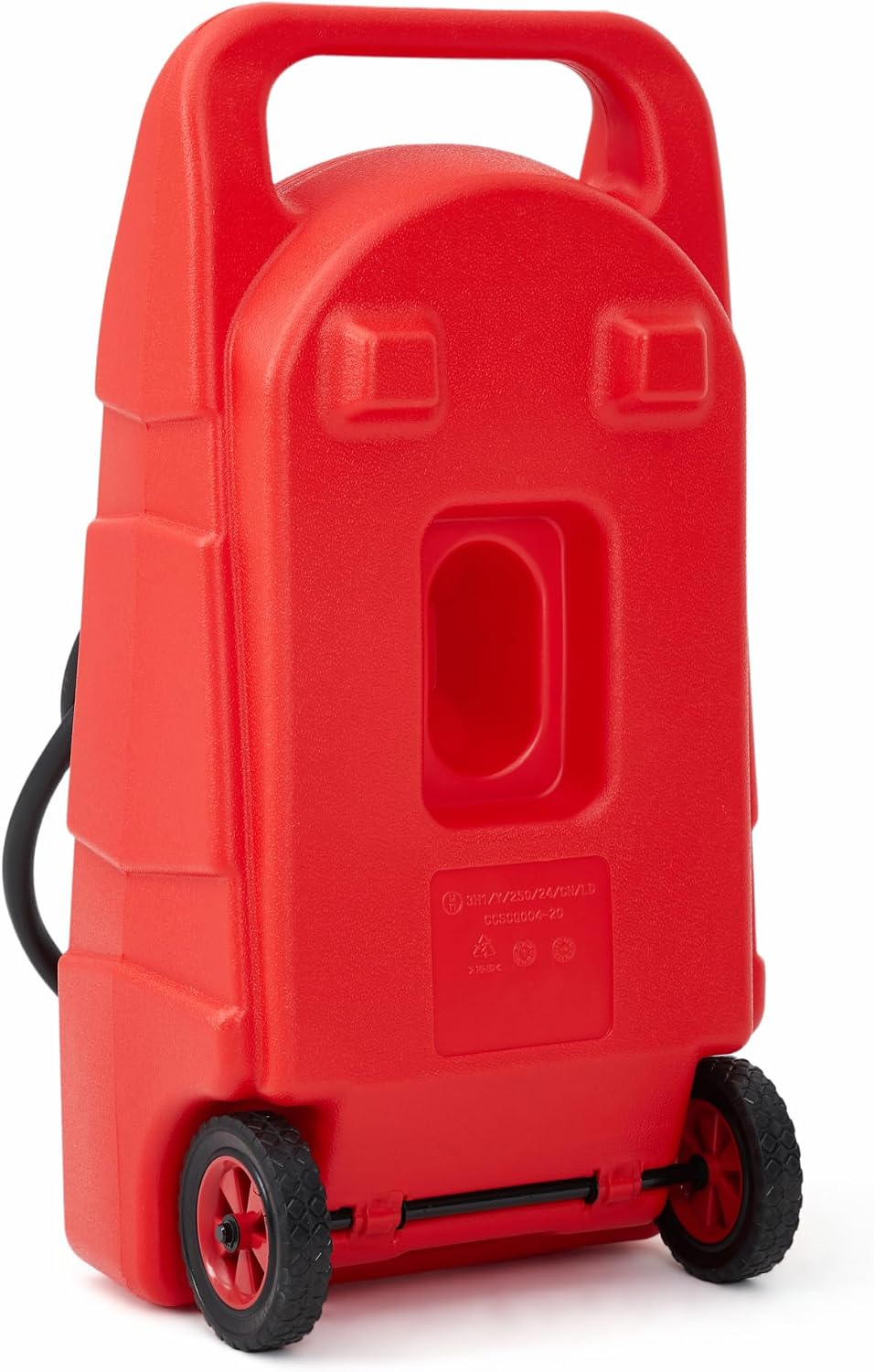 15 Gallon Gas Can, Heavy-Duty Fuel Tank with Manual Transfer Pump & 10FT Hose, Portable Gas Caddy with Wheels, Leak-Proof Gas Container for Lawn Mowers, Cars, Boats, ATVs, Red
