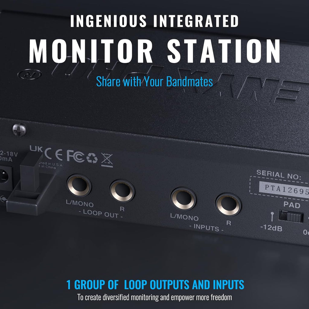 Phenyx Pro Wireless In-Ear Monitor System, Dual IEM for Musicians, Mono Stage Monitor, Metal w/ 4 Bodypacks, 50 UHF Frequencies, Rack Mount, 164ft Range, for Studio/Band (PTM-11-4B)