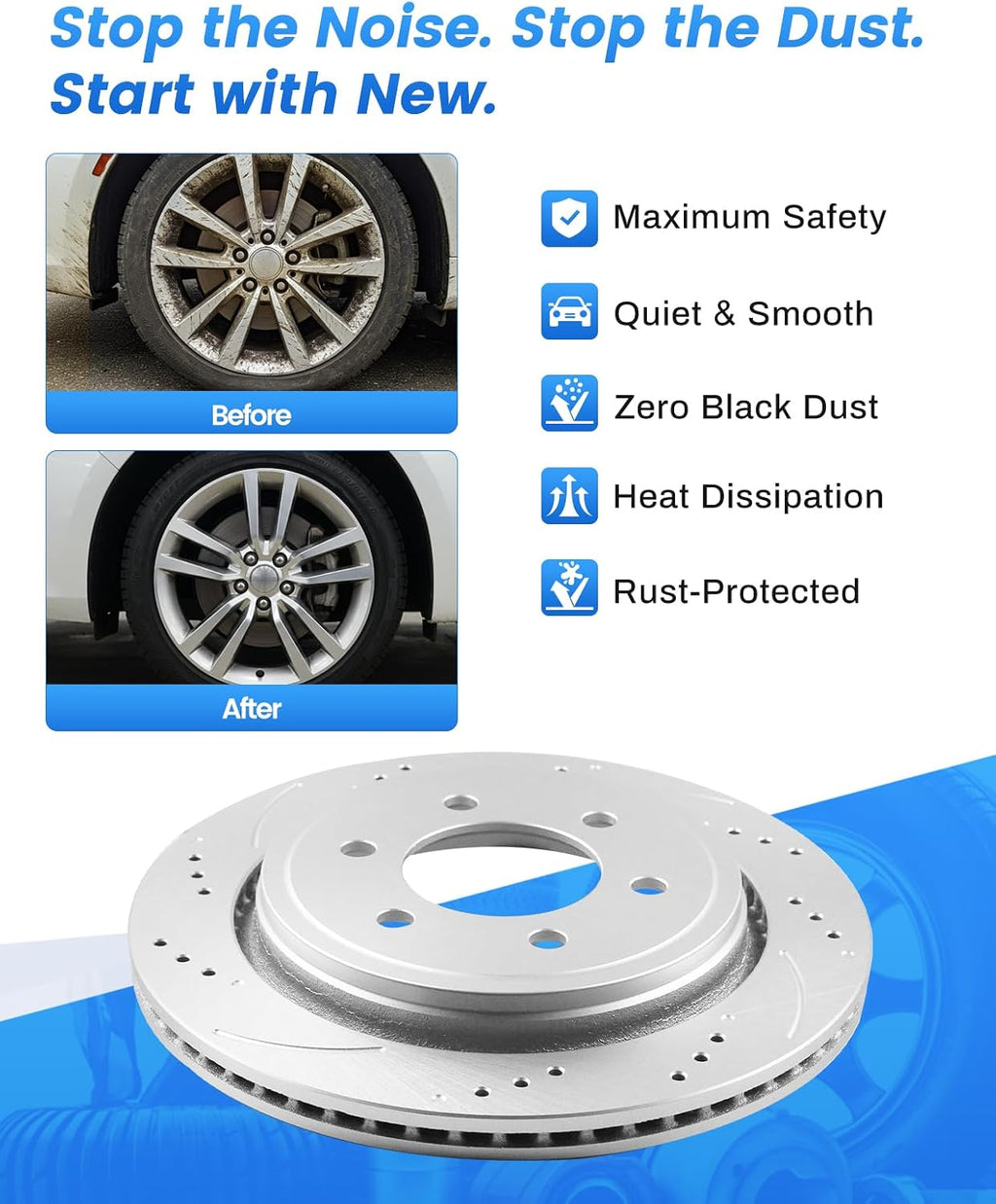 Anpulsero Front Brake Pads and Rotors Kit Compatible with 1999-2006 Chevy Silverado 1500, 2000-2006 Chevy Tahoe, 2000-2006 Suburban 1500 | 305mm(12in) | Anti-Rust Geomet Coated | D785-7653 & 55054