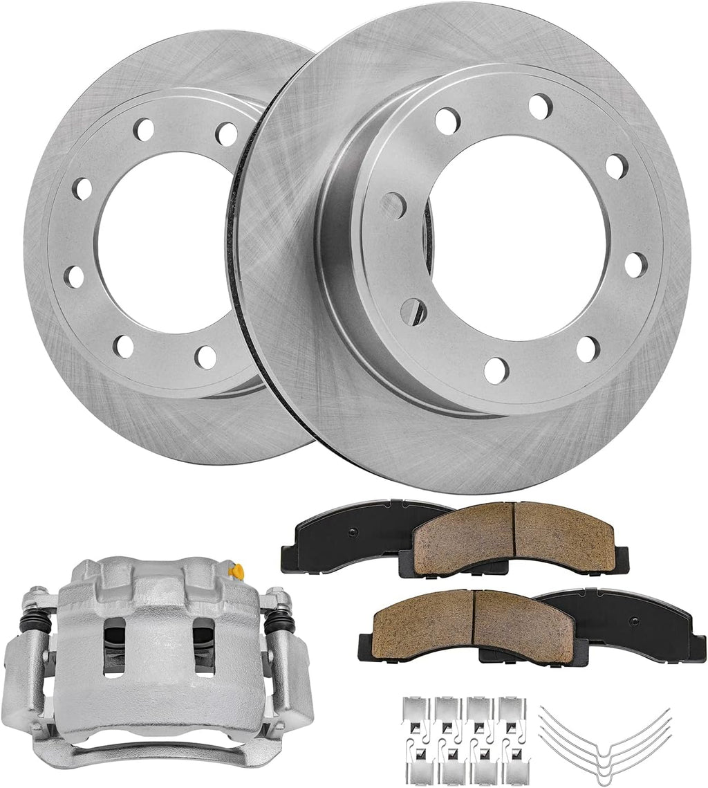 Detroit Axle - 4WD Front 5pc Brake Kit for 99-04 F-250 F-350 Super Duty, 00-05 Ford Excursion, 13.03'' inch Disc Brake Rotors Ceramic Brake Pads Brake Caliper 2000 2001 2002 2003 2004 Replacement