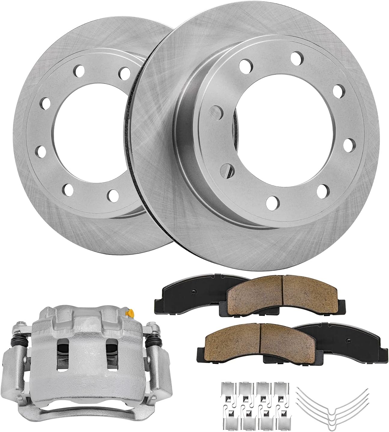 Detroit Axle - 4WD Front 5pc Brake Kit for 99-04 F-250 F-350 Super Duty, 00-05 Ford Excursion, 13.03'' inch Disc Brake Rotors Ceramic Brake Pads Brake Caliper 2000 2001 2002 2003 2004 Replacement
