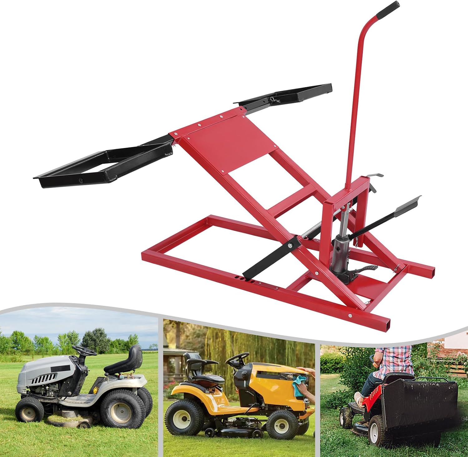 Lawn Mower Lift Jack 500 Lbs Weight Capacity Hydraulic Cylinder Lift Jack with 17.5-24 in Lift Height for Riding Tractors and Zero Turn Lawn Mowers Maintenance and Repair