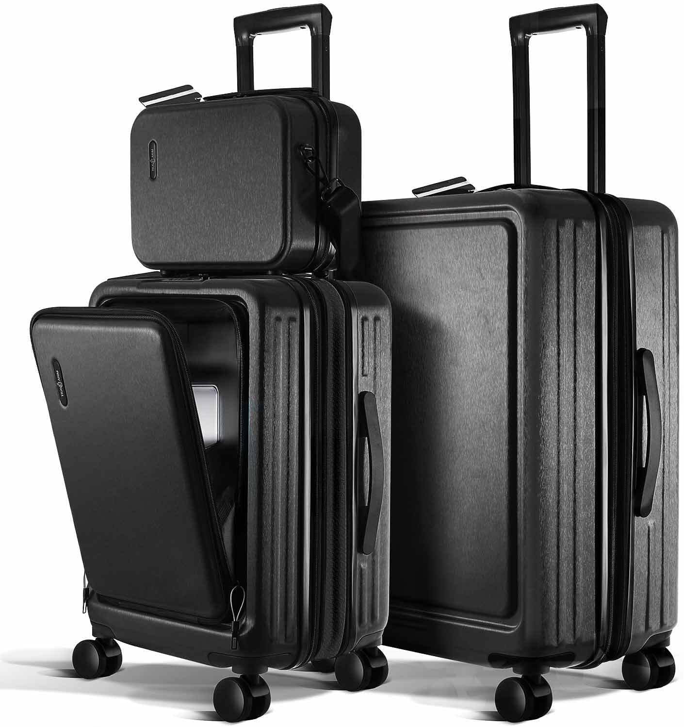 TRAVELARIM Luggage Sets, Suitcases with Wheels Spinner, Durable Hard Shell Suitcase Set, Expandable Travel Suitcase, 3 Piece Set (20'/24') Suitcase, Jet Black