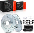 A-Premium 11.65 inch (296mm) Front Drilled and Slotted Disc Brake Rotors + Ceramic Pads Kit Compatible with Select Nissan and Suzuki Models - Frontier 2005-2019, Pathfinder 2005-2012, Xterra, Equator