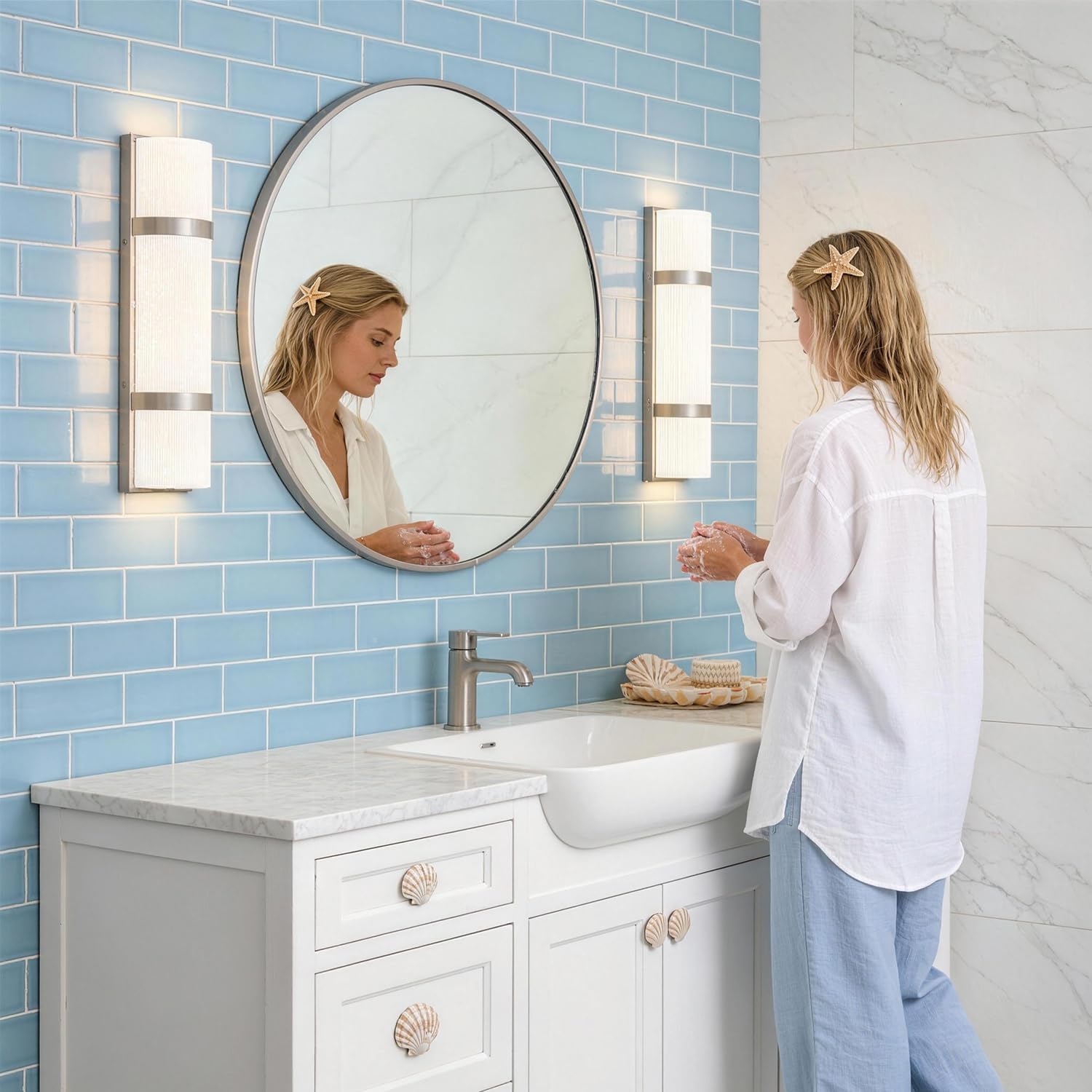 LED Bathroom 16 Inch Vanity Lighting Fixtures | CRI 90 4000K Brushed Nickel Wall Sconce Set of Two with White Frosted Glass Shade | 120V 15W 1200LM Dimmable with Dimmer Switch(not Included)