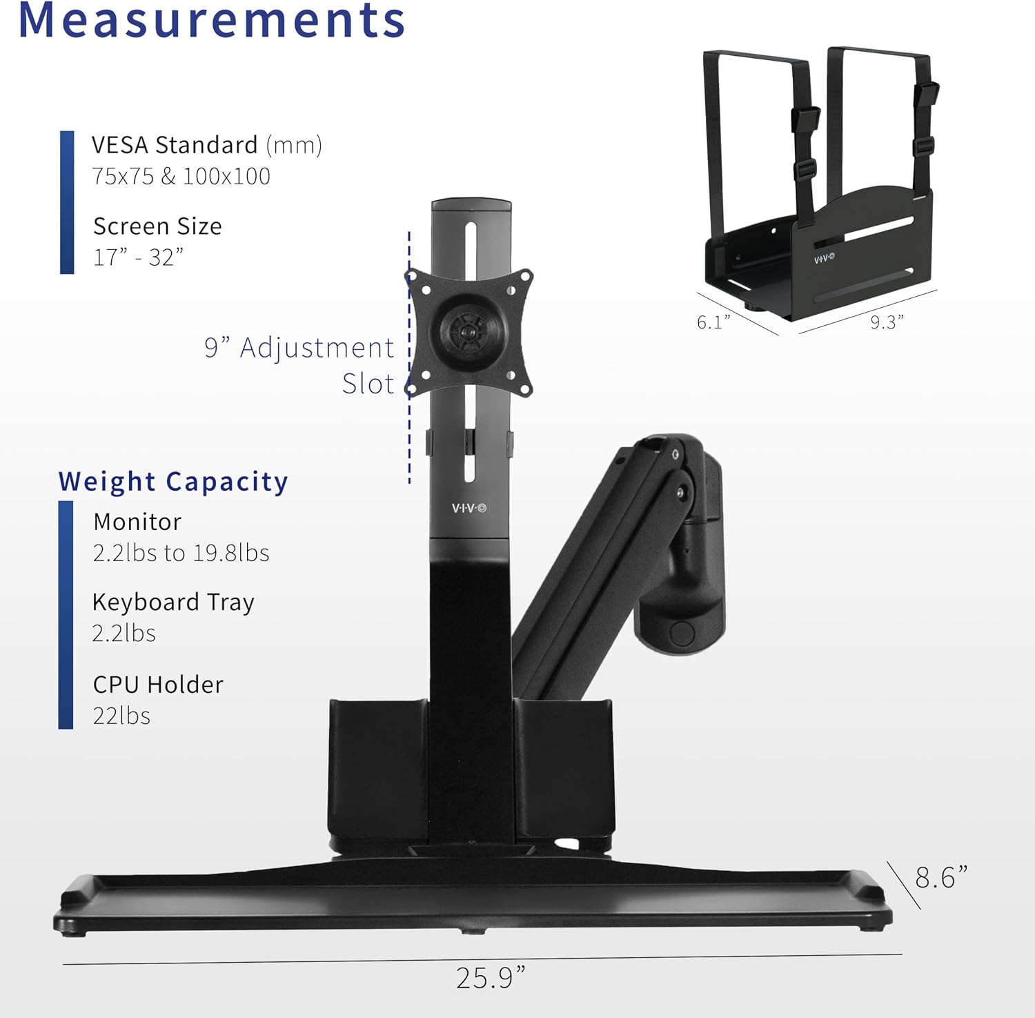 VIVO Premium Black Single Monitor and Keyboard Counterbalance Sit-Stand Wall Mount and CPU Holder, Ergonomic Standing Transition Workstation STAND-SIT1WD