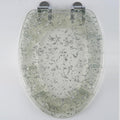 Elongated Soft Close Resin Toilet Seat with Glitter Cover, 360° Adjustable Hinges, Quick Release, Heavy Duty - Silver/Gold
