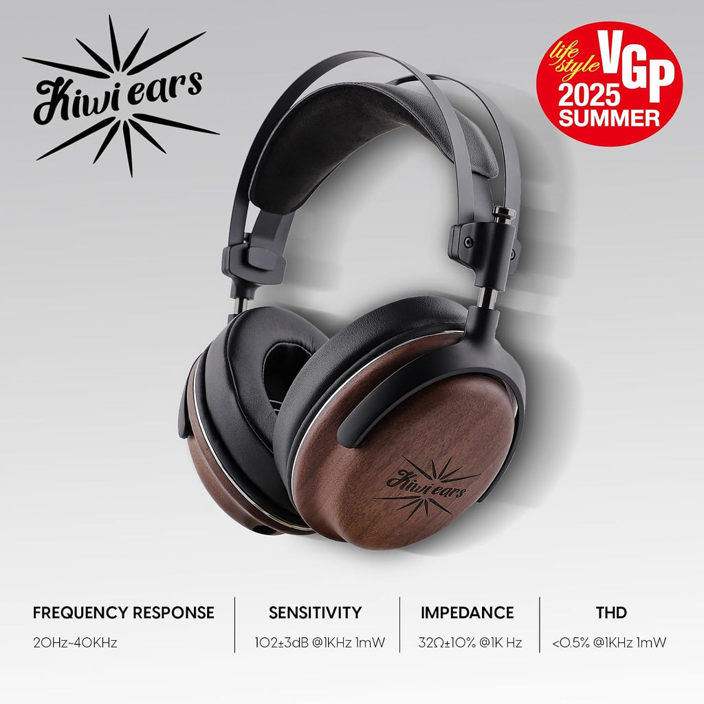 Linsoul Kiwi Ears Atheia Dynamic + Planar Magnetic Driver Over Ear Headphones, Closed Back, HiFi Stereo Monitor with Walnut Wood Earcups, Detachable Cable for Musician Audiophile