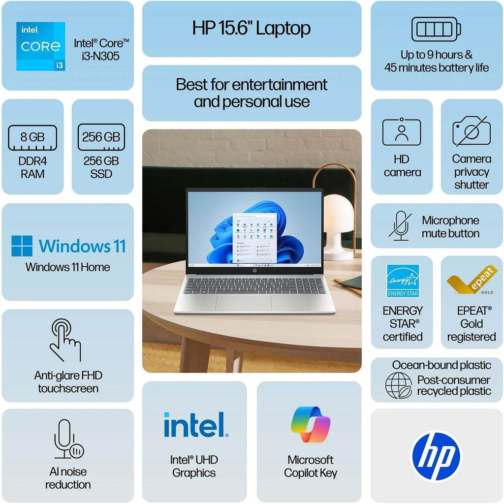 HP Pavilion 15.6' FHD Touchscreen Laptop Computer | Latest 13th Gen Intel Core i3 CPU | Wi-Fi 6 & Bluetooth 5.3 | Up to 9.75H Long Battery Life | 16GB RAM | 1TB PCIe SSD | Windows 11 | WOWPC USB