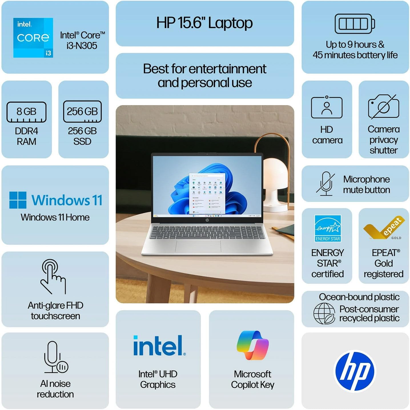 HP Pavilion 15.6' FHD Touchscreen Laptop Computer | Latest 13th Gen Intel Core i3 CPU | Wi-Fi 6 & Bluetooth 5.3 | Up to 9.75H Long Battery Life | 16GB RAM | 1TB PCIe SSD | Windows 11 | WOWPC USB
