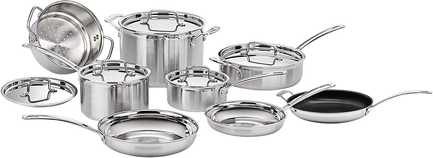 Cuisinart MCP-13 MultiClad Pro Stainless-Steel Cookware 13-Piece Cookware Set, Silver…