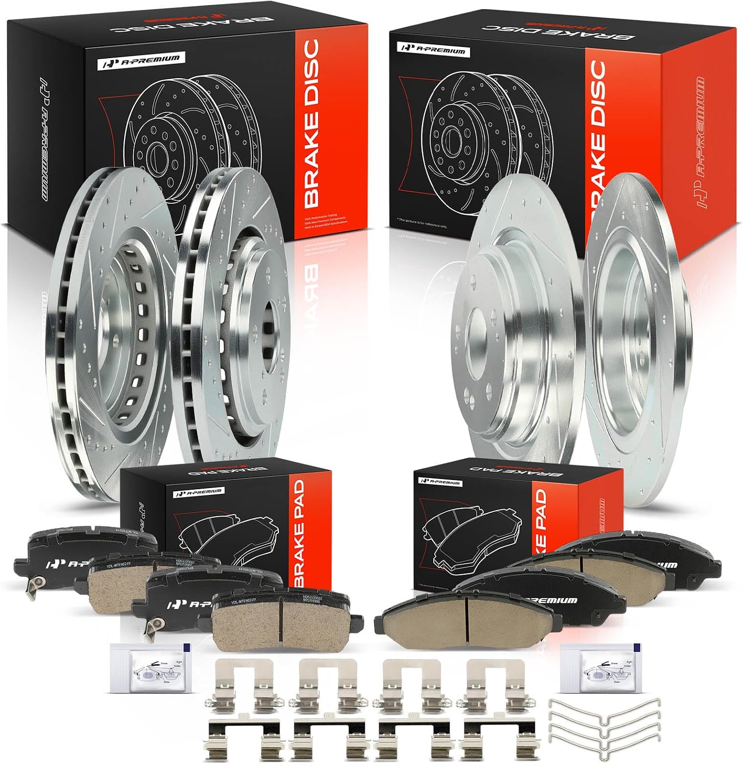 A-Premium Front and Rear Drilled and Slotted Disc Brake Rotors + Ceramic Pads Kit Compatible with Select Acura Models - MDX 2017 2018 2019 2020, 12-PC Set