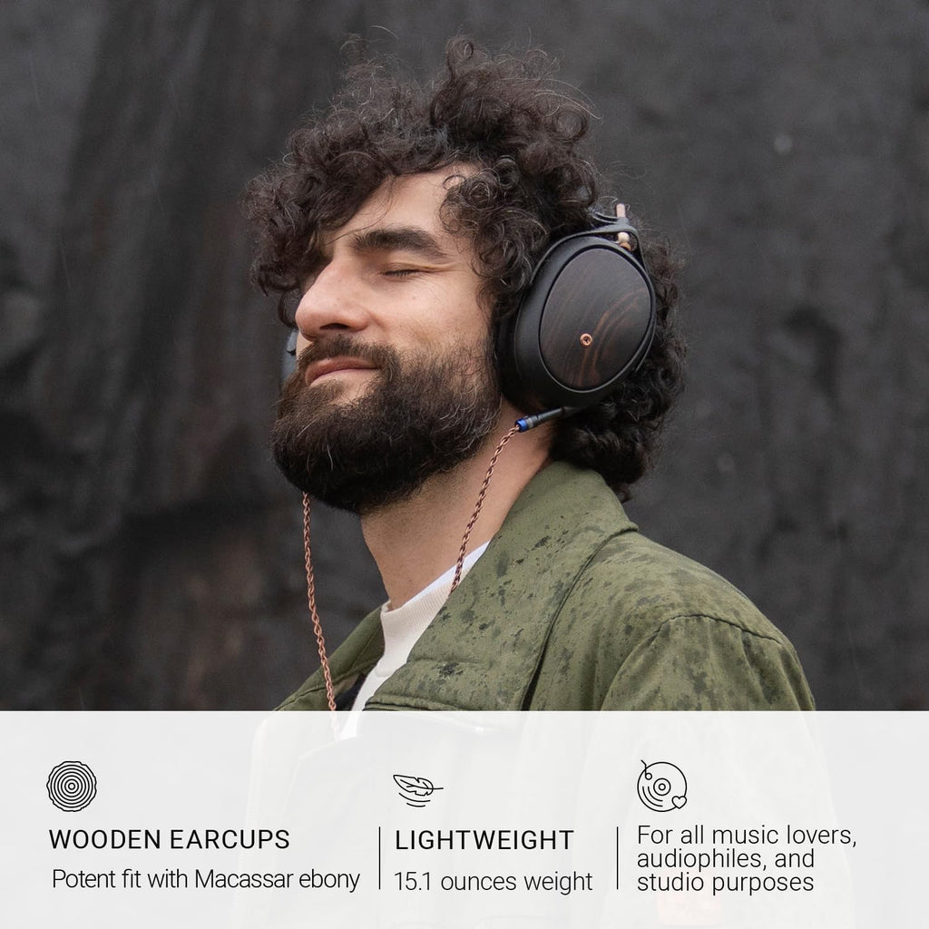 MEZE AUDIO | LIRIC 2nd Generation | Wired Over-Ear Closed-Back Planar Magnetic Headphones for Audiophiles | Macassar Ebony Wood Earcups | Detachable Magnetic Earpads | Premium Braided Cable Included
