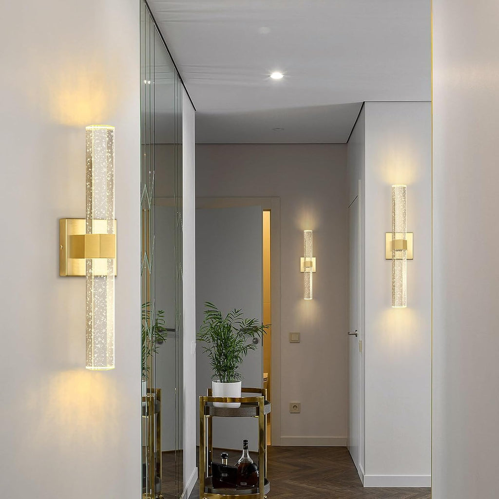 Set of 2 Gold LED Wall Sconce Lights Warm Light Modern Crystal Wall Lights Vanity Lighting Fixtures Sconces for Bathroom Living Room Bedroom Dining Room Hallway
