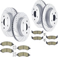 Front and Rear Drilled and Slotted Brake Rotors Ceramic Brake Pads Replacement for Dodge Ram 1500 Durango Chrysler Aspen 5 Lug Models