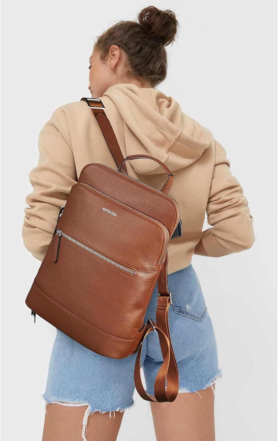 BOSTANTEN Leather Laptop Backpack for Women 15.6 inch Computer Bag Travel Work Daypack