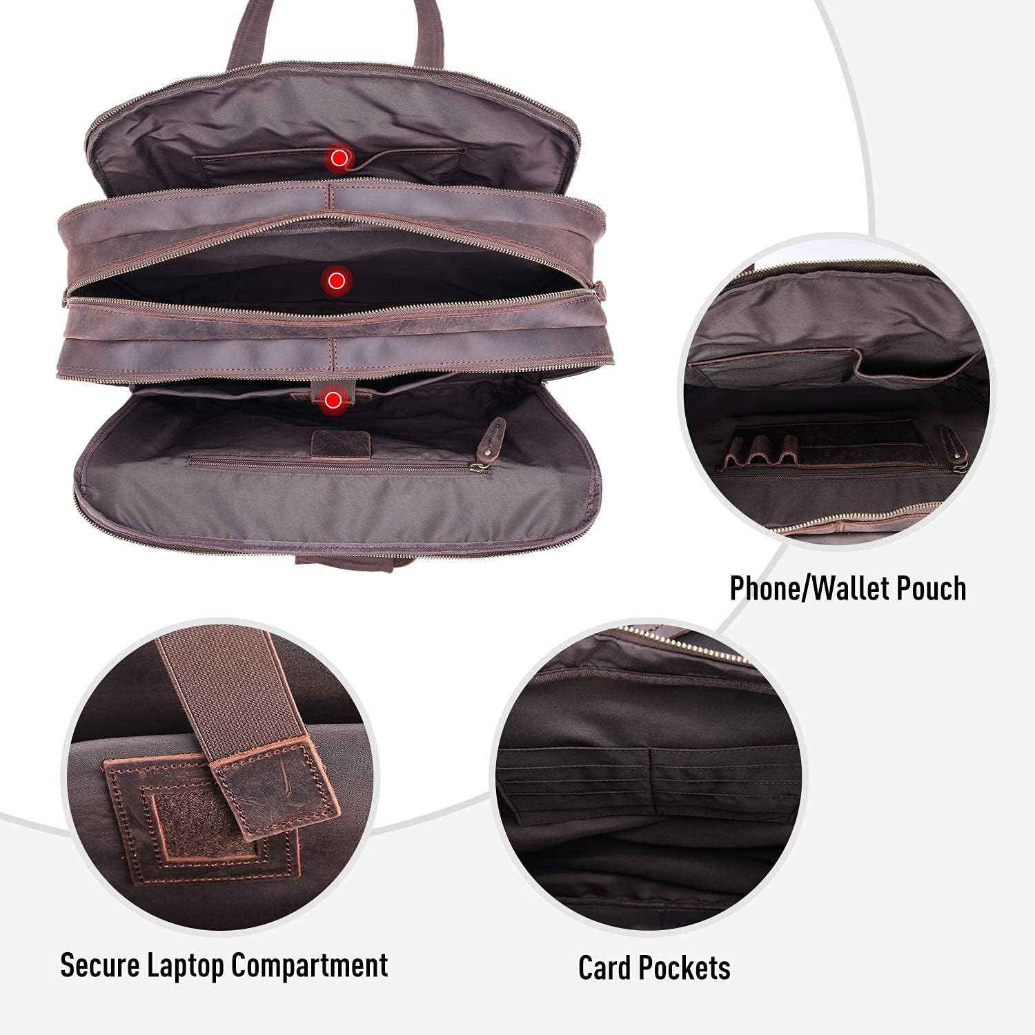 Polare 18'' Thick Full Grain Leather Fit 17.3' Laptop Business Briefcase Work Bag Overnight Bag For Men